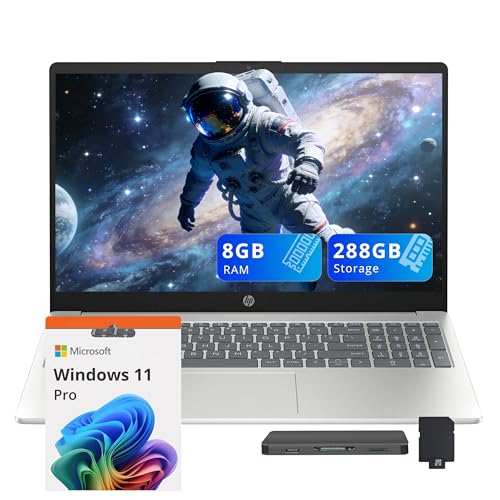 Image of HP 15.6 inch HD Business Laptop, Intel i3-N305, 8GB RAM, 288GB Storage (128GB UFS+160GB Docking Station Set), Intel UHD Graphics, Numeric Keypad, 720p Webcam, Copilot, Wi-Fi 6, Windows 11 Pro, Silver