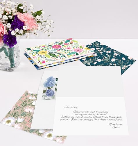 Image of 24 Pack Boxed Floral Blank Greeting Cards with Self-adhesive Envelopes For All Occasion, 24 Unique Watercolor Designs No Repeats