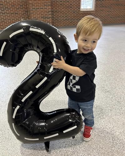 Image of Race Car 2 Balloon, Two Number Balloons 40 Inch, 2nd Black Balloon Number Birthday Decorations, Second Two Birthday Party Supplies, Number 2 Balloon