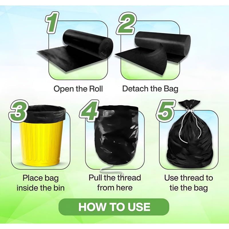 HETOPETO Biodegradable Garbage Bags for Dustbin - Large 17 x 19 Inches | 30 bags per Roll Trash Bag Eco Friendly Garbage Disposal Bags Dustbin Bag | Black (30 Bags) - Image 2 thumbnail