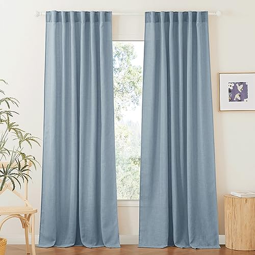 RYB HOME Sheer Curtains 84 inche Long, Dusty Blue Rod Pocket & Back Tab Light Filtering Privacy...