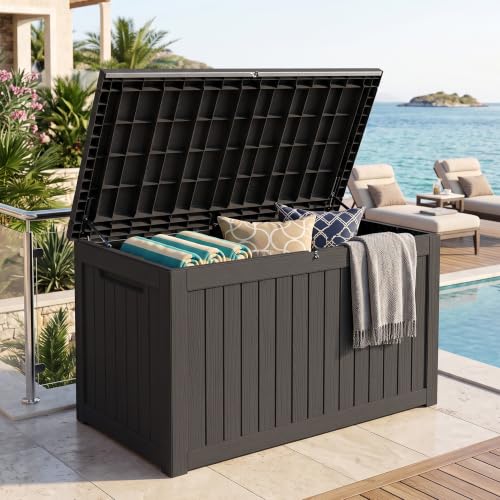 Yardgrace Outdoor Storage Box, 270 Gallon Waterproof Deck Box [Upgraded 3.1], Giant Resin Storage for Large Cushions, Heavy Duty Outside Lockable Bench Seat, Large Backyard Party, Black