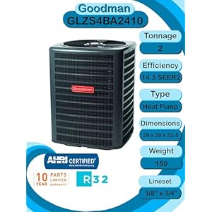 Goodman 2 TON 15.2 SEER2 Multi-Position R-32 Heat Pump System with air handler (GLZS4BA2410 condenser and AMST36CU1300 air handler) Goodman 2 TON 152 SEER2 Multi Position R 32 Heat Pump System with air handler GLZS4BA2410 condenser and AMST36CU1300 air handler