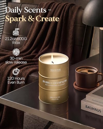 Image of M&SENSE Bubbly Champagne Large Candles for Home Scented, Candles Gifts for Women & Men, Natural Soy Candles, House Warming Gifts New Home, 120 Hours Long Burning, 21.2 oz