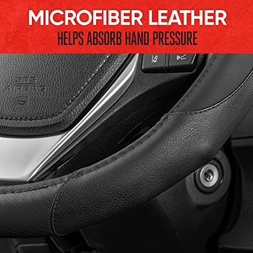 Image of Motor Trend GripDrive Carbon Fiber Steering Wheel Cover, Non-Slip Sporty Racing Faux Leather Ergonomic Comfortable Handle, Steering Wheel Cover for Cars Trucks Vans SUV - Fits Standard 15 Inch - Black