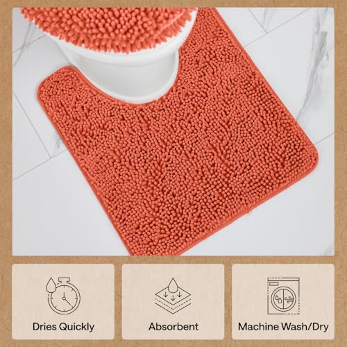 Image of Gorilla Grip Original Shaggy Chenille Square U-Shape Contoured Mat for Base of Toilet, 22.5x19.5 Size, Machine Wash and Dry, Soft Plush Absorbent Contour Carpet Mats for Bathroom Toilets, Coral