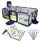 Mobiclinic®, Box Bambini, Tappeto da Gioco Reversibile, Pieghevole, 128x233 cm, Rete da Calcio e Canestro, 4 Impugnature, Rete Traspirante, Borsa per il Trasporto, Kidland