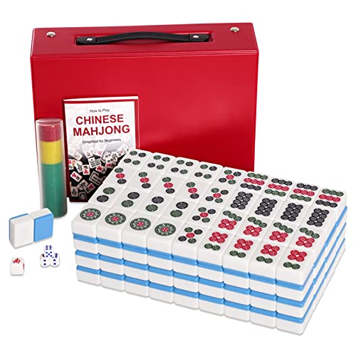 Gustaria Chinese Mahjong Set, X-Large 1.6" Durable Melamine Mahjong Tiles (Blue), Professional Complete Mah Jongg Set Carrying Case, Clear English Instruction Included (Mahjongg, Majong, Majiang) #TOP24