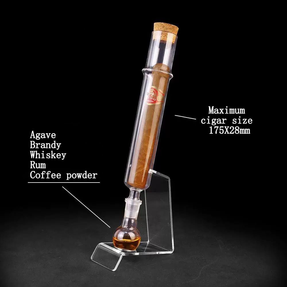 Upgraded Glass Cigar Humidor Tubes Built in Humidifier Ball Base, Wooden Plug Set, Gift for Men Cigar Lovers (5Pcs A)