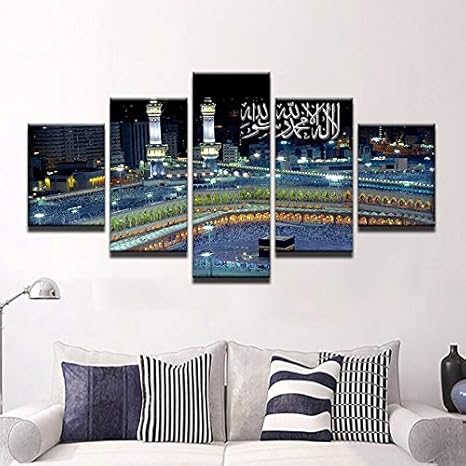 Diy 5D diamante pintura 5 piezas Meca Islam edificio paisaje diamante dibujo pintura diamantes de imitación decoración del hogar cartel impresión pared arte imagen para sala de estar diamante redondo