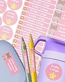 melu kids® Namensaufkleber Set für Kinder in der Schule (50 Stück) - Personalisierte Aufkleber mit Namen für Schulsachen - Wasserfest und in verschiedenen Größen - rosa
