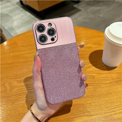 Coque carrée paillettes pour iPhone 14 étui rigide rose et métal anti-choc ENILSA