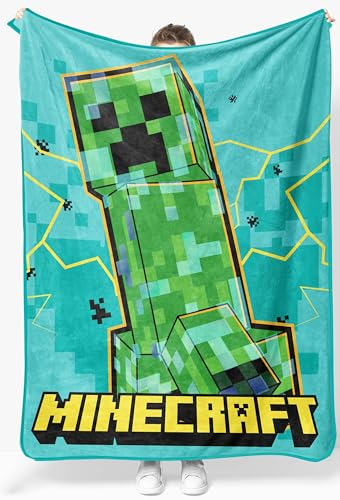 Jay Franco Kids Plush Throw Blanket Soft & Cozy Fleece Throw for Bedroom & Couch Dcor Official Licensed Product Teal - Minecraft 46x60 - Throw Blanket