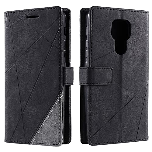 Vankii Funda para Motorola Moto G9 Play/E7 Plus, Billetera Carcasa Protectora Libro Tapa Silicona Bumper PU Cuero Cartera Case Flip Cierre Magnético Leather Soporte Wallet Antigolpes Cover (Negro)