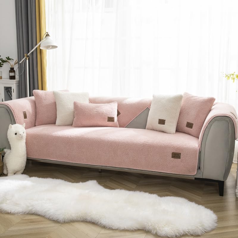 Funda de sofá seccional en forma de L de felpa rosa 70x180 cm