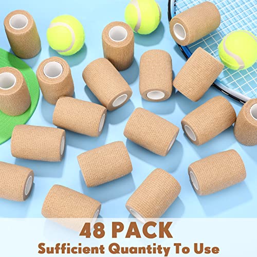 48 Pcs Self Adherent Bandage Wrap Breathable Cohesive Bandage Elastic Adhesive Tape For Stretch Athletic Sports Wrist Ankle, 3 Inch X 5 Yard (Nude) #TOP4