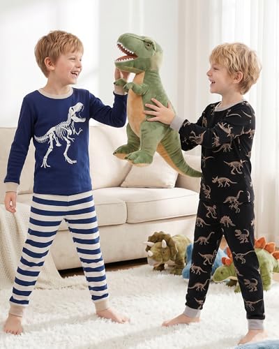 HONGTEYA Kids Clothes for Boys Toddler Long Sleeve Clothes Outfit (US, Age, 7 Years, 2pcs Long-Black White Dinosaur) — view 2