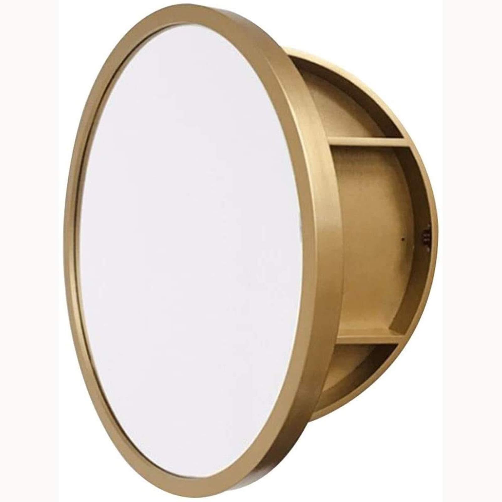 Espejos de baño de Madera Maciza - Espejo de tocador Grande corredizo montado en la Pared con función de Almacenamiento for Muebles - Espejo de Pared Redondo(Brass Gold,60cm)