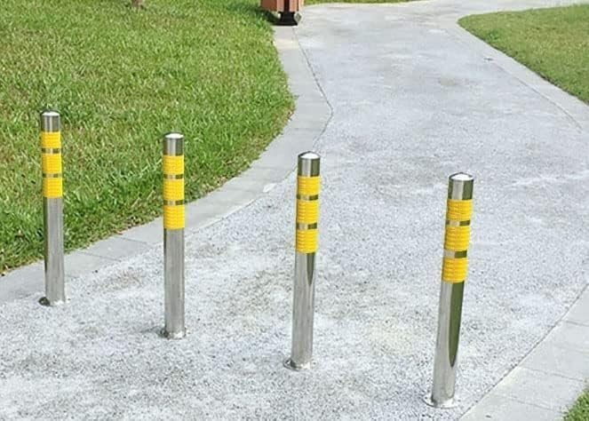 Paletti di sicurezza, barriera in acciaio inox per parcheggi, garage e controllo del traffico nei cantieri, 600 mm altezza x 76 mm, 2 pezzi