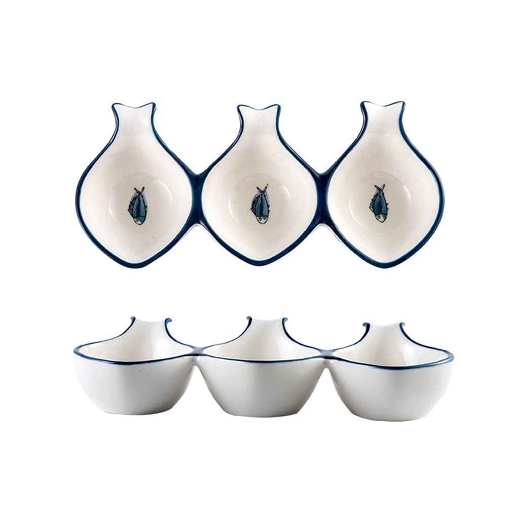 Dipschüsseln, 3 Fächer, Saucenschale, Sojasaucenschale mit Griff, Keramik-Dipschüssel-Set, geteilte Servierschüssel für Würze, Vorspeise, Salat, Sauce, Abendessen, Party, Vorspeisenteller, Küchenuten