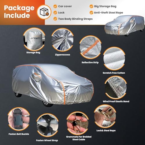 Image of Durable Bright Silver Four Seasons Mini Van Cover Waterproof All Weather Waterproof Large Car Cover Mini Van Cover Fit MPV Under 207 inch