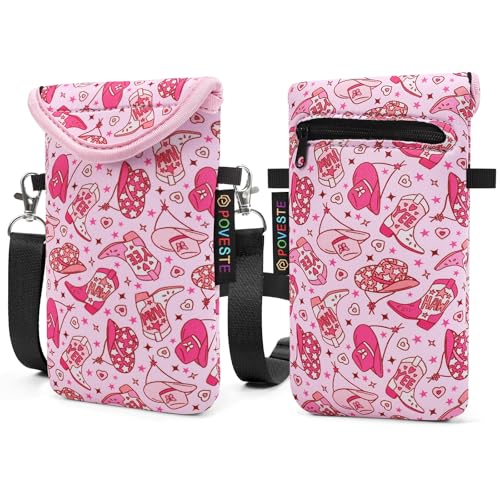 Image of POVESTE Neoprene Cell Phone Sleeve Pouch Case Bag with Crossbody Strap Lanyard for Women, Flap Closure Secure Cell Phone Bag with Pocket for Cards, Cash. (Cowgirl Spirits)
