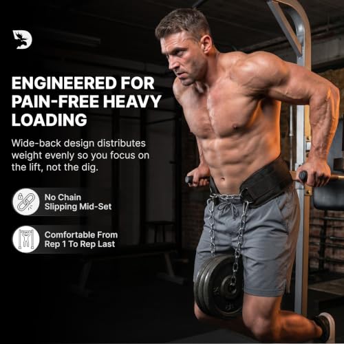 DMoose Fitness Dip Belt for Weight Lifting, Pullup, Squats & Dips - 36" Robust Steel Chain, Comfortable Neoprene Padding Supports 350lbs - Gym Weight Belt for Strength Training Workout & Weightlifting