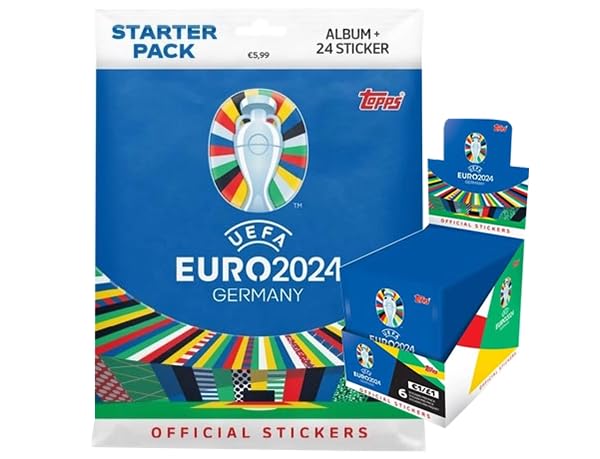 Generisch Topps UEFA EURO 2024 - Colección de pegatinas – 1 paquete de inicio + 1 x DISPLAY 100 x bolsas de pegatinas
