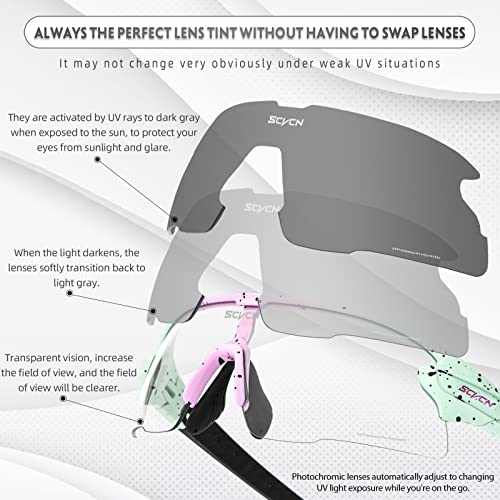 Scvcn Photochromic Cycling Glasses Clear Mtb Glasses Men Women Mountain Bike Glasses Transition Biking Sunglasses Motorcycle Goggles Bicycle Riding Glasses Cycle Road Bike Cycling Sunglasses Dark Gray #TOP1