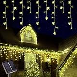 Newhale 30.5FT Solar Christmas Icicle Lights for Outside, 8 Modes Snowflake & Star Eaves Christmas Decorations, Waterproof Outdoor Solar String Lights Decor for Gazebo, Patio (Yellow)