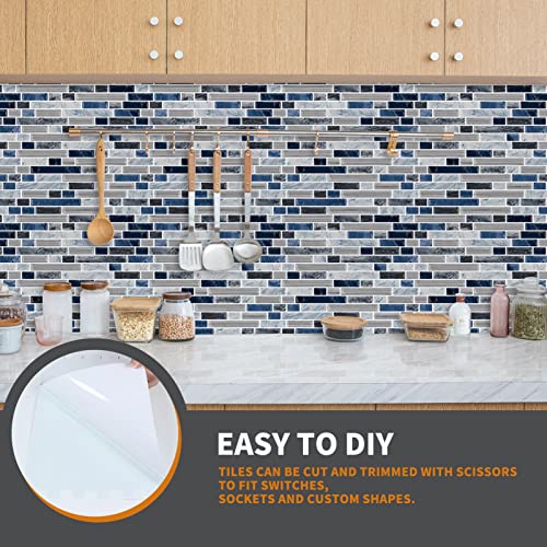 Yipscazo Peel and Stick Backsplash Tile for Kitchen, Adhesive Stick on Backsplash Laundry Bathroom Marble Look Vinyl Sticker Wallpaper Smart Tile in Dark Blue (10 Sheet 10"x10") - Thumbnail 6