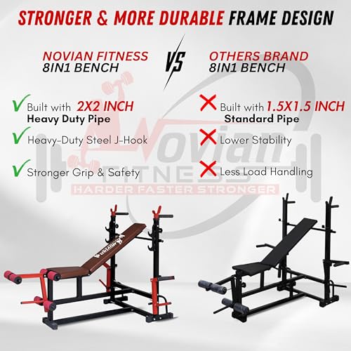 Image of TITAN-X 8-in-1 Pro Multifunction Adjustable Gym Bench with Barbell Rack & Leg Extension - Heavy Duty 2x2 Inch Frame, Incline /Flat /Decline Workout Bench for Home Gym Strength Training Home workout setup, Gym bench, (350 KG Capacity) ( jaguar Pipe use this machin, made by 2 /2 havy duty pipe )