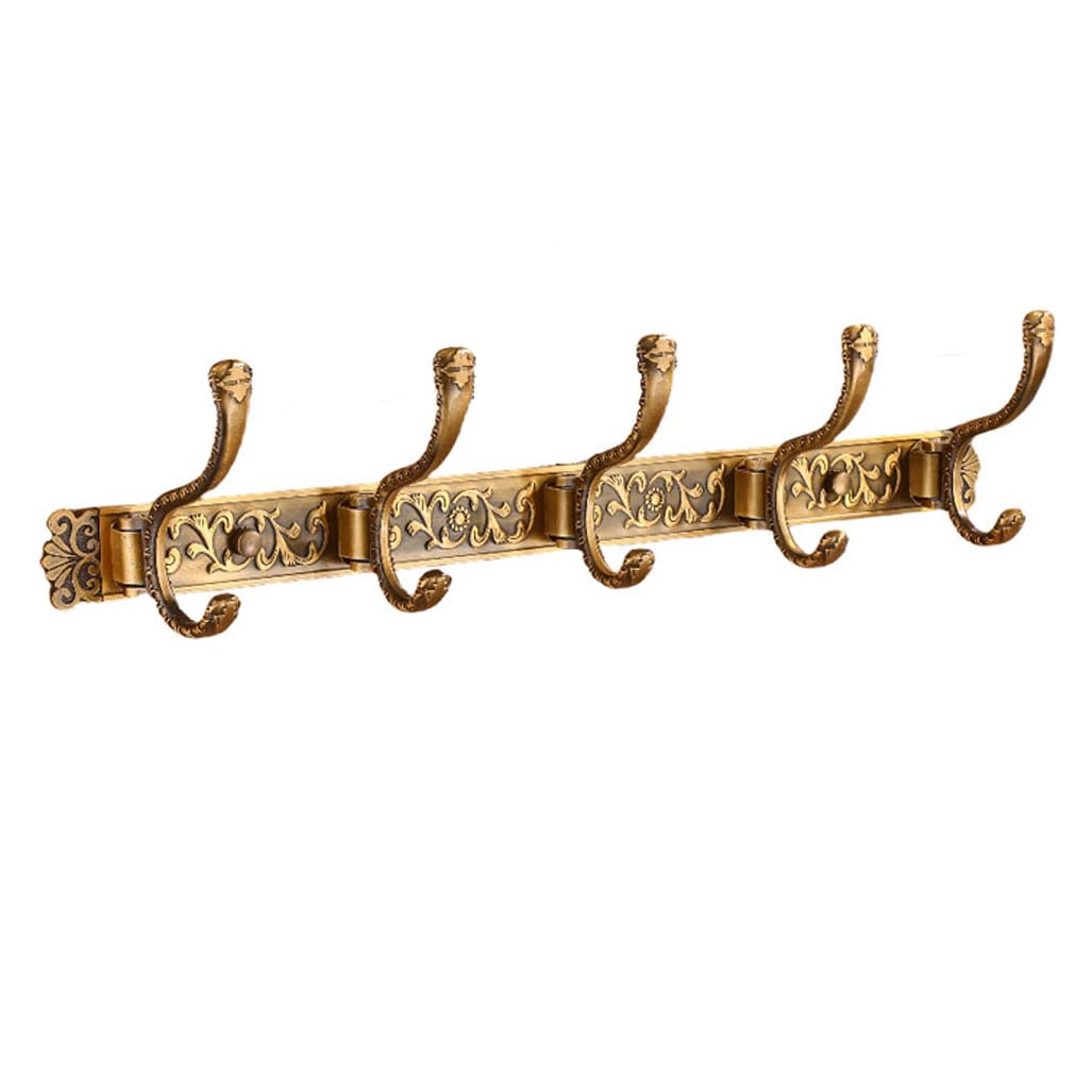 Lmysxaoz Gold1 Vintage Metal Foldable Coat Rack Wall Mount, Aluminum Thickened Solid Hooks Hanging Rail Antique Clothes Towel Racks For Bathroom Entryway Bedroom 5Hook