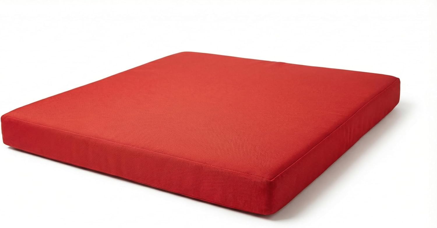 MOTHER LAND Waterproof Seat Pad Indoor & Outdoor Garden Rattan Furniture Foam Pad with Removable Zipper Cover 4cm Thickness (50 x 44 cm / 20" x 17", Red) — image 1