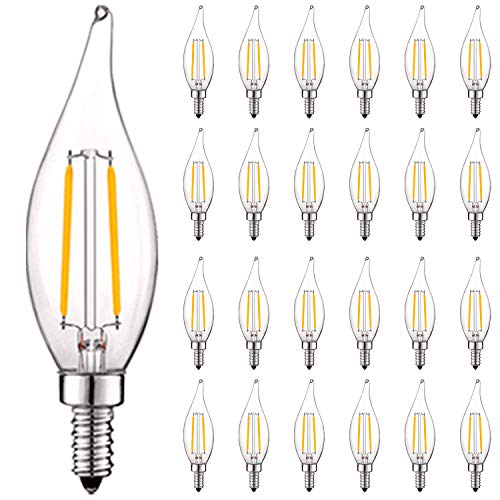 LUXRITE 4W Vintage Candelabra LED Bulbs Dimmable, 400 Lumens, 5000K Bright White, LED Chandelier Light Bulbs 40W Equivalent, Flame Clear Glass, Filament Candle Bulb, UL Listed, E12 Base (24 Pack)