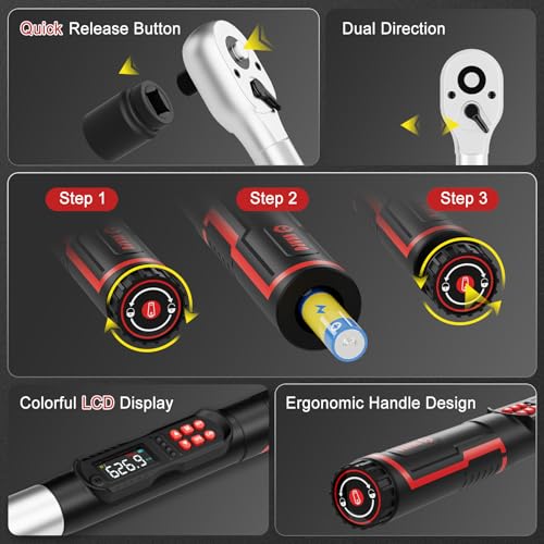 Image of VANPO Digital Torque Wrench 3 /4-Inch 31-627 ft-lb for Heavy Equipment | ±2% Accuracy, Electronic Torque Wrench with LED, Buzzer, Vibration Alert for Heavy Truck, Industrial Equipment & Agricultural