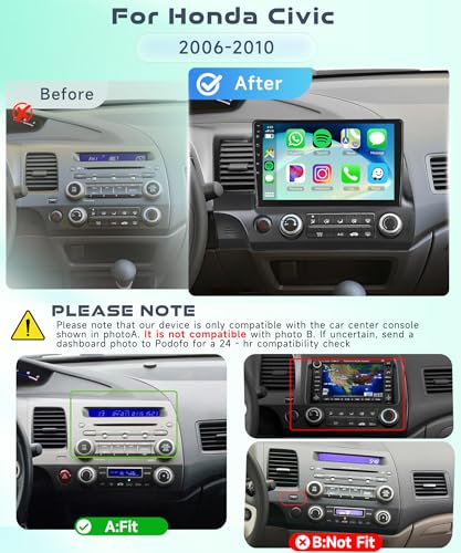 Image of 【4G+64G】 for Honda Civic 2006 2007 2008 2009 2010 2011 Car Stereo Radio,10.1 inch IPS Touch Screen Wireless CarPlay Android Auto 32-Band DSP Audio Android 15 GPS WiFi Bluetooth Dual Mic+HD Camera