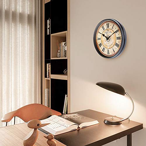 Justup Wall Clock, 12 Inch Metal Black Wall Clock European Style Retro Vintage Clock Non - Ticking Whisper Quiet Battery Operated With Hd Glass Easy To Read For Indoor Decor (Black 12') #TOP6