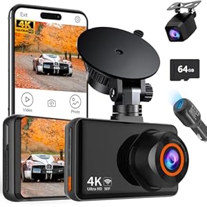 4K WiFi Dash Cam Front and Rear, Dash Camera for Cars Built-in WiFi and Free 64GB TF Card 3″ LCD Dual Dashboard Camera Driving Recorder with 170°Wide Angle, WDR, Night Vision, 24h Parking Monitor