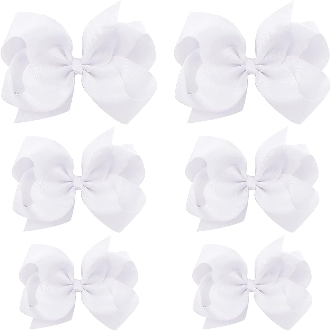 SKYii White Hair Bows For Girls and Toddler - 6 pcs White Bow 6 inch ร2, 4 inch ร2, 3 inch ร2