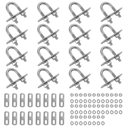 Image of CertBuy 16 Pack U-Bolts 16mm Inner Width 46mm Length Stainless Steel U-Bolts with Washers and Nuts Replacement Parts and Accessories
