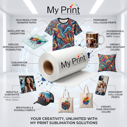 Image of MY PRINT Sublimation Paper Roll 8.5 Inch x 100 Meter | 80 GSM Sublimation Paper | Compatible with A4 Sublimation Printers | For T-Shirt, Polyester Fabric, Lanyard, Ribbon & Custom Printing