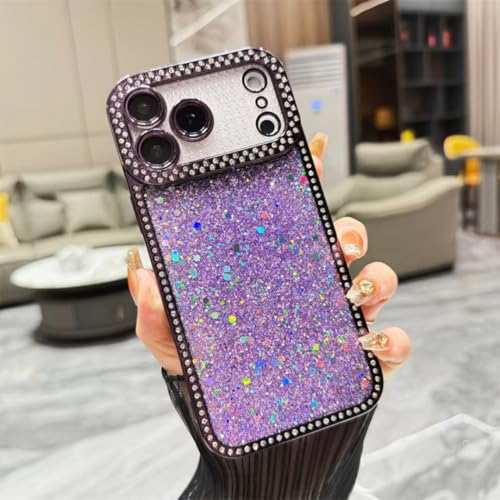 Coque silicone iPhone 15 violette paillettes diamant antichoc