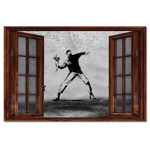 Tableau Banksy Flower Thrower 120x80 cm imprimé sur toile - 2