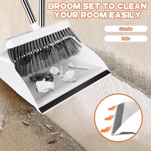 Gadhra 51” Broom with Dustpan Combo Set, Broom and Dustpan Set with Long Handle for Indoor & Outdoor Sweeping(White & Orange)