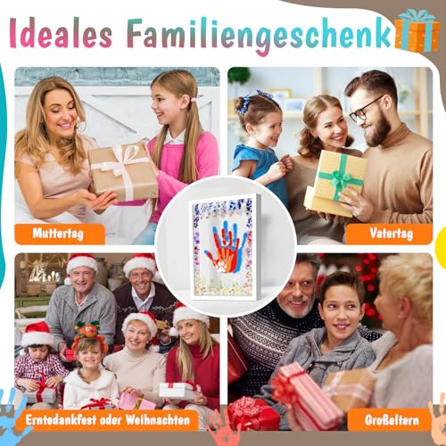GUDELAK Handabdruck Set Familie für 4 Personen mit 12 Acrylfarbe, DIY Baby Handabdruck und Fußabdruck Set mit Sticker Blumen, Geschenke für Werdende Väter Mütter Baby Shower Taufe
