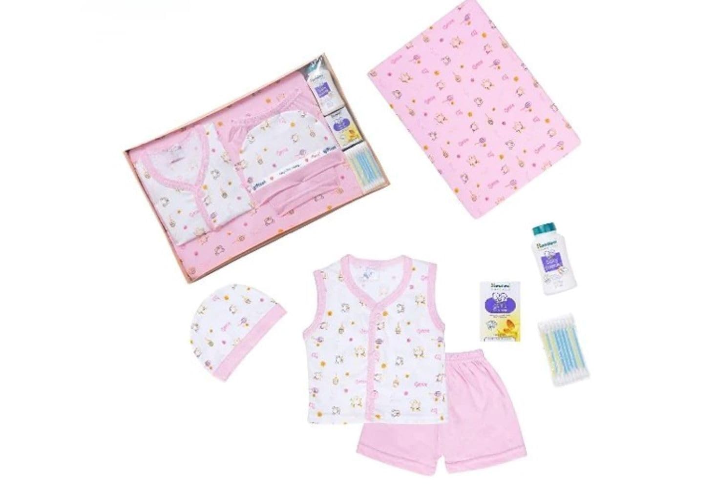 Pretty Collection New Born Baby Girls and Boys (Unisex) Soft Cotton Clothing Gift Set/Hamper with Baby Essentials - 7 Pieces, Pack of 1 Set (0-6 Months) (Pink)-image-43