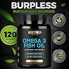 Omega 3 Fish Oil 2000mg, 800mg EPA and 600mg DHA - Enteric Coated and Burpless - Supports Brain, and Heart - Burpless, Non-GMO, 3rd Party Lab Tested and NSF Certified - 120 Softgels