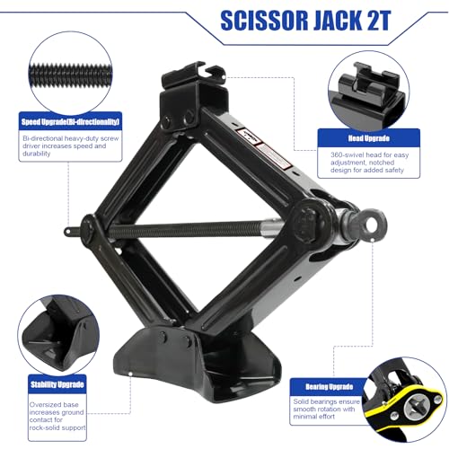 Image of Scissor Jack 2 Ton | Universal | Tire Changing Car Emergency Kit with Ratchet Wrench, 2 Pcs