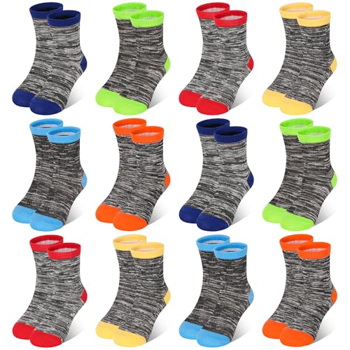 Image of 12 Pairs Kids Cotton Crew Socks, Unisex School Socks Ages 1-13